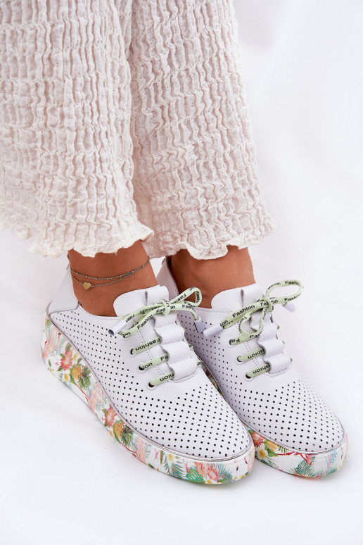 Leren platform schoenen met patronen in wit-groen Artiker 54C1807