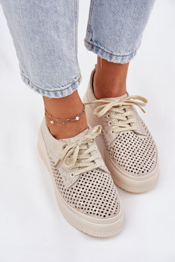 Chaussures à plateforme en daim découpé pour femmes de couleur sable-or Artiker 56C2108