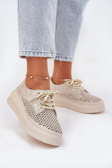 Ajuur suède dames platform schoenen in zand-goud Artiker 56C2108 2