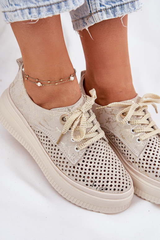 Ajuur suède dames platform schoenen in zand-goud Artiker 56C2108
