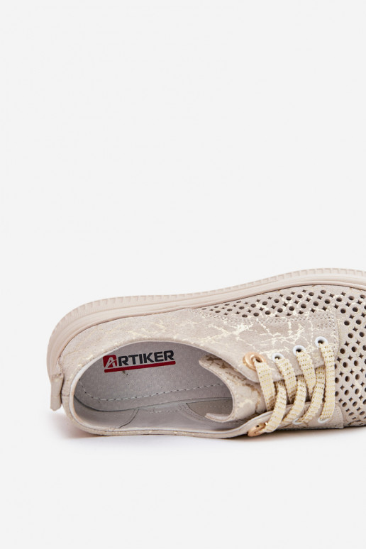 Daim ajouré chaussures Féminin avec une plateforme Artiker 56C2108 beige-couleur dorée