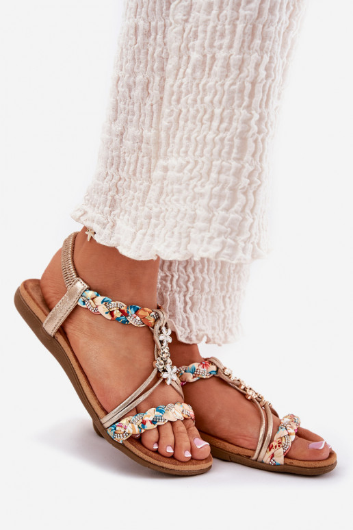 Sandalen voor damesPlecionymi Paskami I Przypinkami Artiker 54C1323 gouden kleur