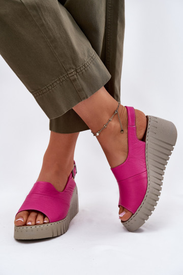 Damen Sandalen mit Elementen aus Naturleder auf Plattform in rosa Artiker 54C0789