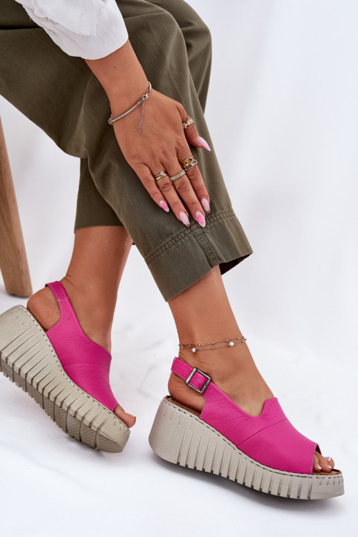 Damen Sandalen mit Elementen aus Naturleder auf Plattform in rosa Artiker 54C0789