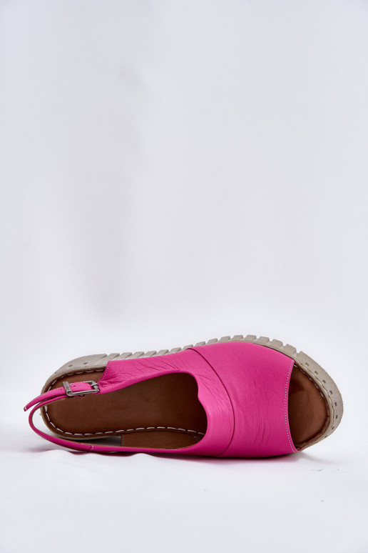 Damen Sandalen mit Elementen aus Naturleder auf Plattform in rosa Artiker 54C0789