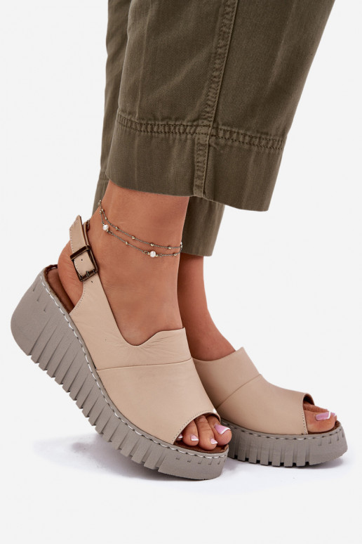 DamensandalenErmöglichtturalnej Skóry mit einer Plattform Artiker 56C0957 Beige