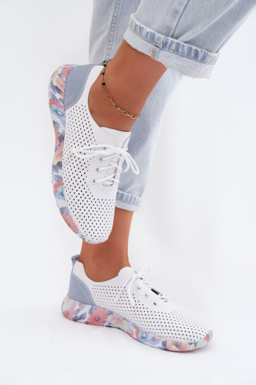 Chaussures en cuir pour femmes avec lacets sur plateforme de couleur blanche-bleue Artiker 58C0586