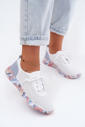 Haut Schuhe Feminin mit Schnürsenkeln mit einer Plattform Artiker 58C0586 INeiß-blaue Farbe 2