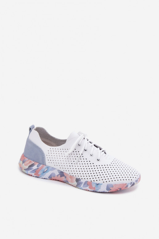 Dames leren schoenen met veters op een platform in wit-blauw Artiker 58C0586