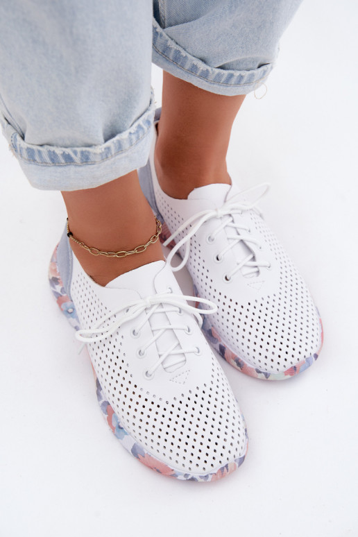 Dames leren schoenen met veters op een platform in wit-blauw Artiker 58C0586