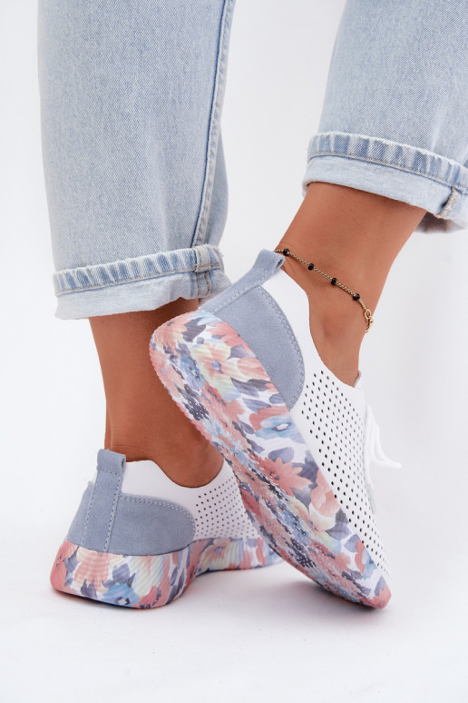 Peau chaussures Féminin avec des lacets avec une plateforme Artiker 58C0586 Blanc-couleur bleue