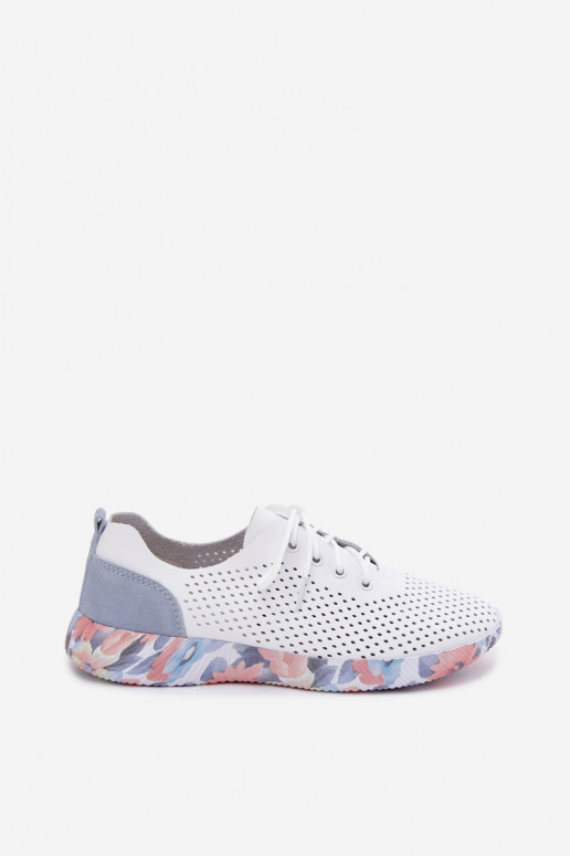 Haut Schuhe Feminin mit Schnürsenkeln mit einer Plattform Artiker 58C0586 INeiß-blaue Farbe