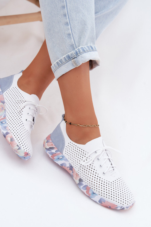 Dames leren schoenen met veters op een platform in wit-blauw Artiker 58C0586