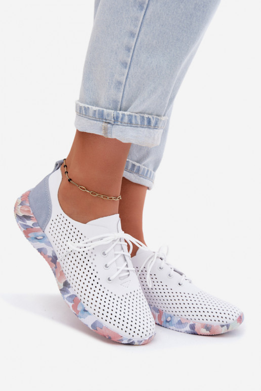 Dames leren schoenen met veters op een platform in wit-blauw Artiker 58C0586