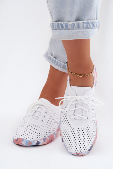 Haut Schuhe Feminin mit Schnürsenkeln mit einer Plattform Artiker 58C0587 INeiß-pinke Farbe 2