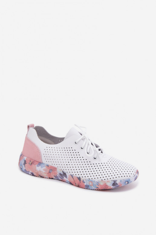 Peau chaussures Féminin avec des lacets avec une plateforme Artiker 58C0587 Blanc-couleur rose