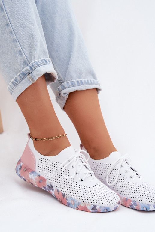 Peau chaussures Féminin avec des lacets avec une plateforme Artiker 58C0587 Blanc-couleur rose