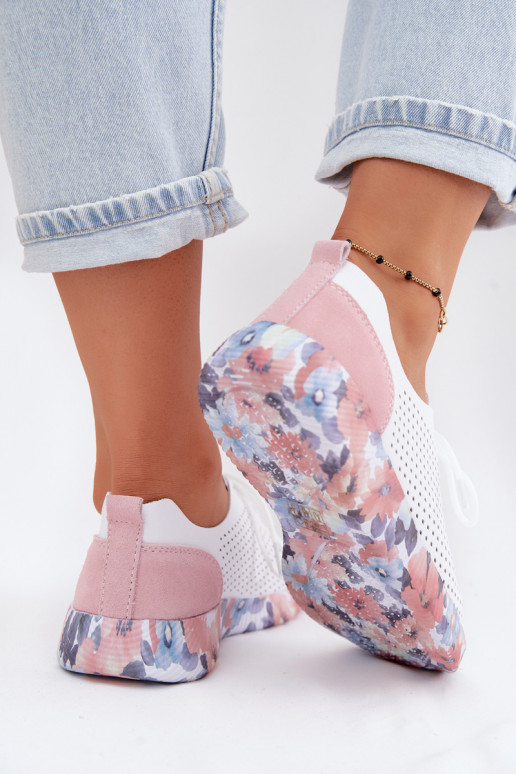 Chaussures en cuir pour femmes avec lacets sur plateforme de couleur blanche-rose Artiker 58C0587