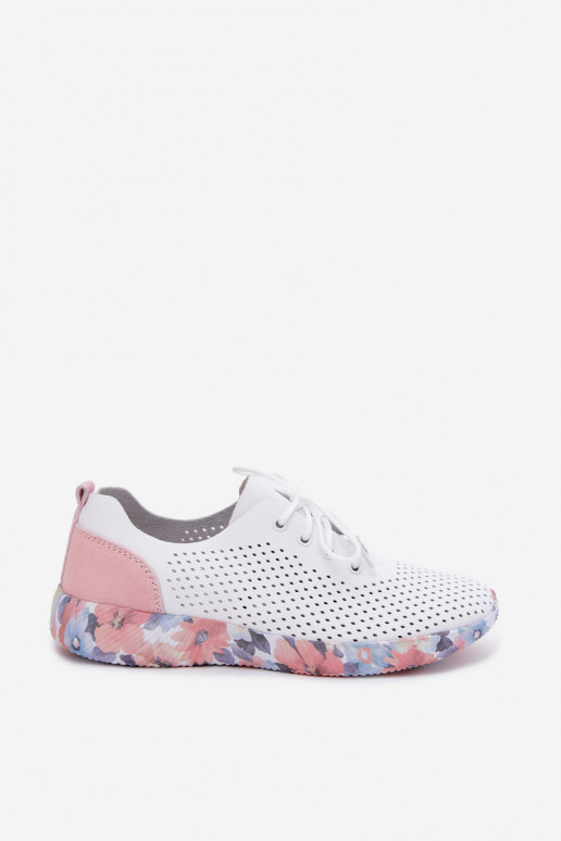 Haut Schuhe Feminin mit Schnürsenkeln mit einer Plattform Artiker 58C0587 INeiß-pinke Farbe
