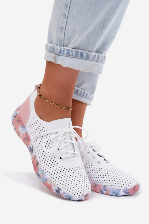 Damen Lederschuhe mit Schnürsenkeln auf Plattform in weiß-rosa Artiker 58C0587