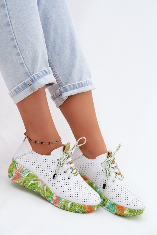Leren platform schoenen in wit-groen Artiker 58C0600