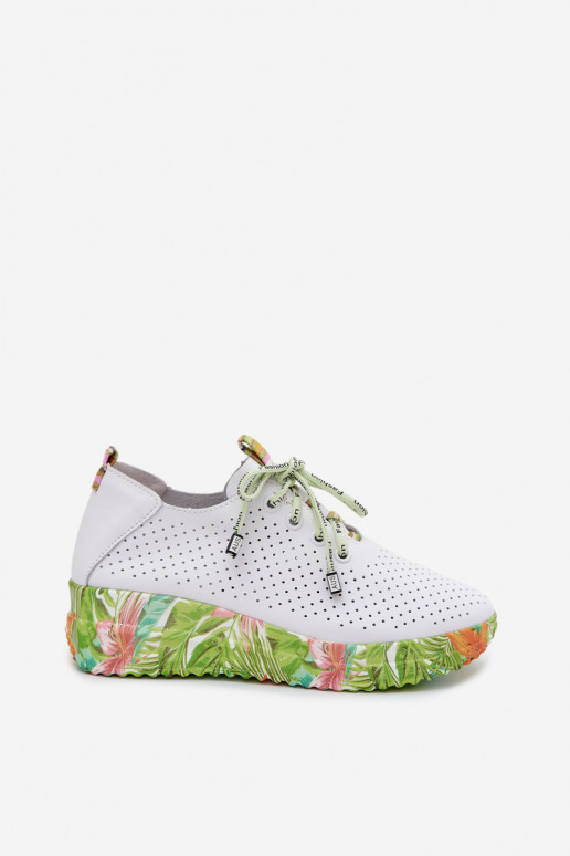 Peau chaussures avec une plateforme Artiker 58C0600 Blanc-couleur verte