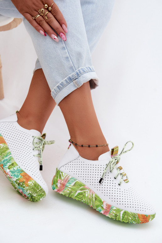 Haut Schuhe mit einer Plattform Artiker 58C0600 INeiß-grüne Farbe