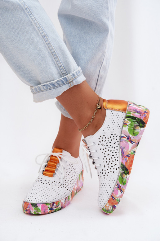 Leer met elementen van opengeInerkt schoenen Dames met platform met patronen Artiker 56C1802 INit-oranje