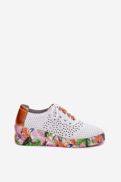 Weiß-orange Damen Schuhe mit Ausschnitt-Elementen und Plattform Artiker 56C1802