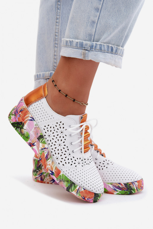 Leer met elementen van opengeInerkt schoenen Dames met platform met patronen Artiker 56C1802 INit-oranje