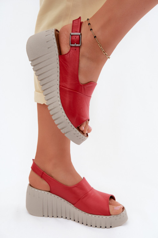 Sandales femmes rouges en cuir naturel avec plateforme Artiker 58C3373