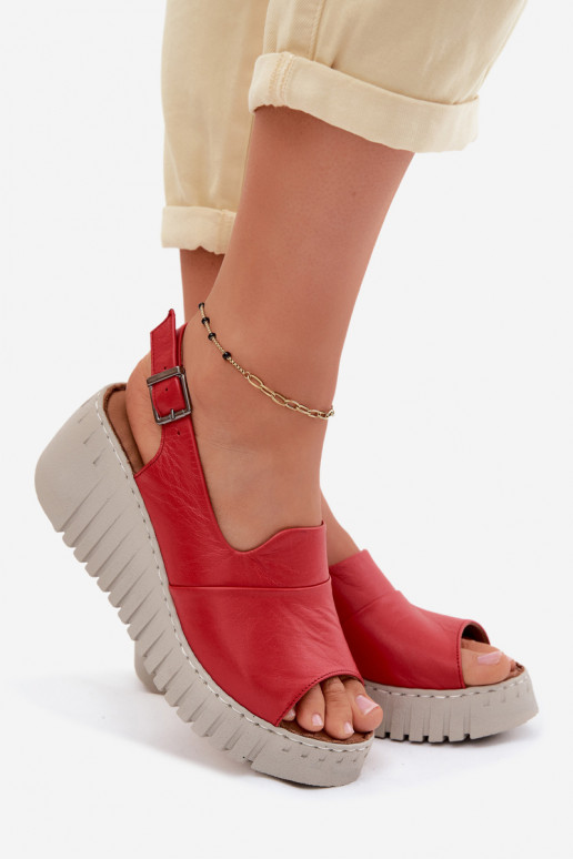 Sandales femmes rouges en cuir naturel avec plateforme Artiker 58C3373