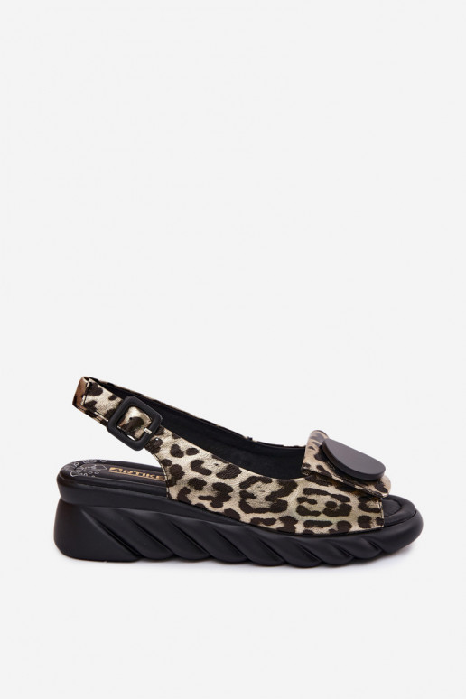 Leer Platform sandalen met luipaardbontpatronen Artiker 58C059 gouden kleur