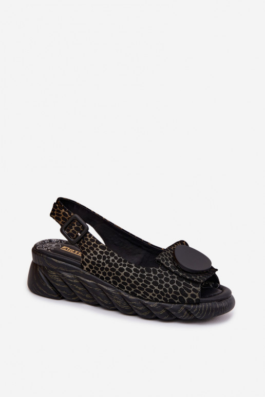 Peau Sandales à plateforme avec des ornements Artiker 58C0296 Noir et-couleur dorée