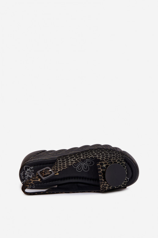 Peau Sandales à plateforme avec des ornements Artiker 58C0296 Noir et-couleur dorée