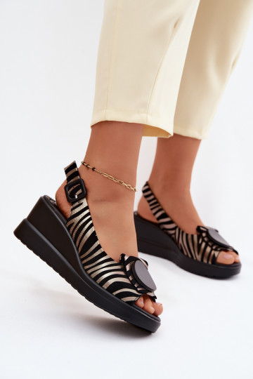 Leren platformsandalen met ornamenten Artiker 58C0295 zwart en goud