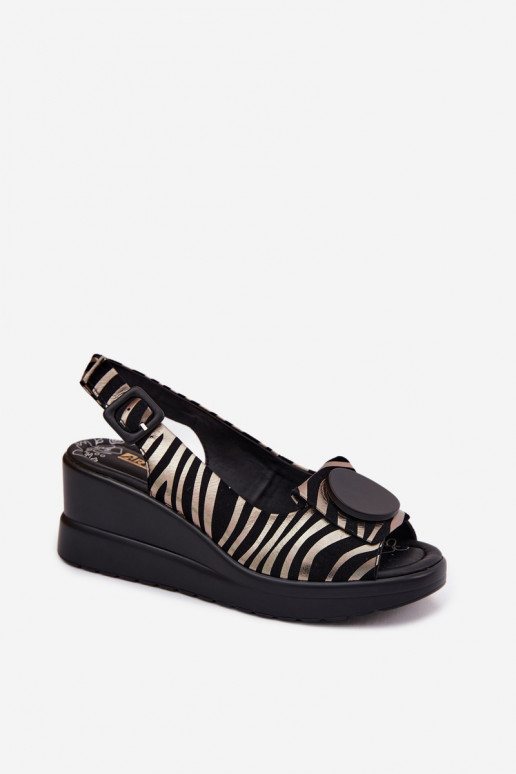 Leren platformsandalen met ornamenten Artiker 58C0295 zwart en goud
