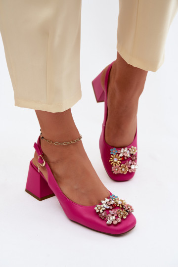 Leder Schuhe mit Absätzen, Kristalldekor und Blumenmotiven Artiker 58C0662 rosa