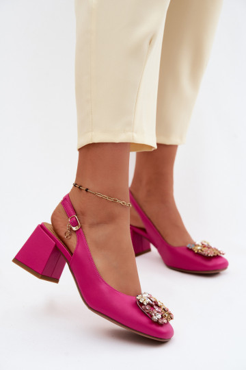 Chaussures en cuir à talons, décor en cristal et motifs floraux Artiker 58C0662 couleur rose 2