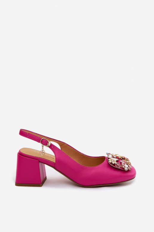 Leder Schuhe mit Absätzen, Kristalldekor und Blumenmotiven Artiker 58C0662 rosa