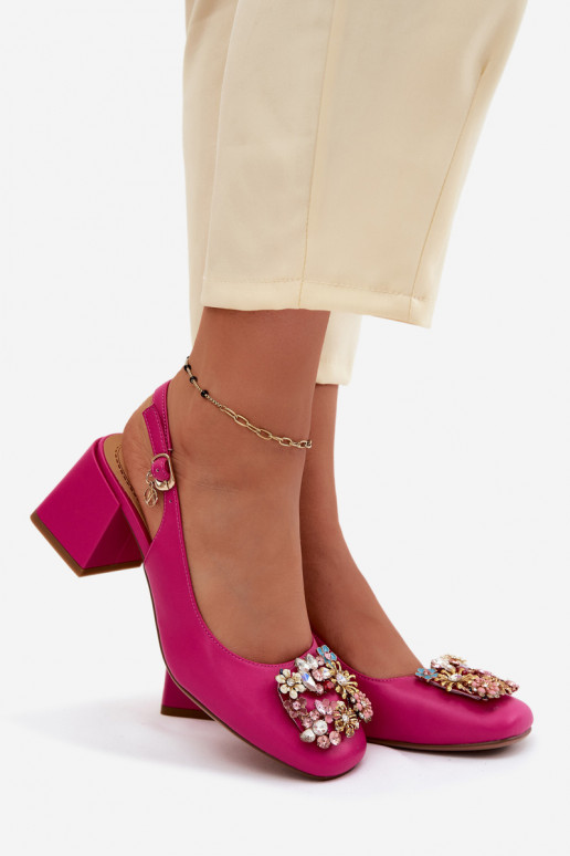 Haut Schuhe mit Absätzen mit Kristallverzierung i mit floralen Motiven Artiker 58C0662 pinke Farbe