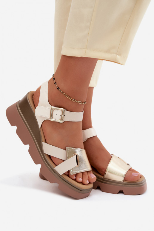 Dames sandalen Dames met platform Artiker 58C0312 beige-gouden kleur