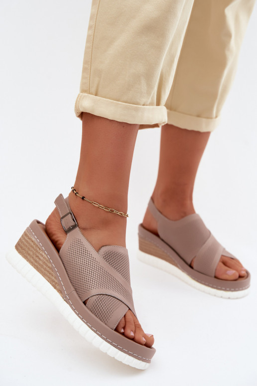 Platformsandalen van natuurlijk leer Artiker 58C3146 zandkleurig