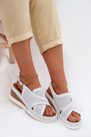 Plattformsandalen aus natürlichem Leder Artiker 58C3145 weiß