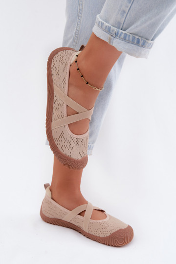 Sportieve ballerina's met elastische banden Artiker 58C1903 zandkleurig