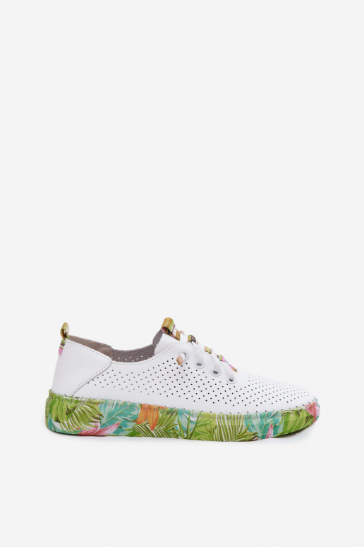 Leren schoenen met patroonplatform Artiker 58C0441 wit en groen