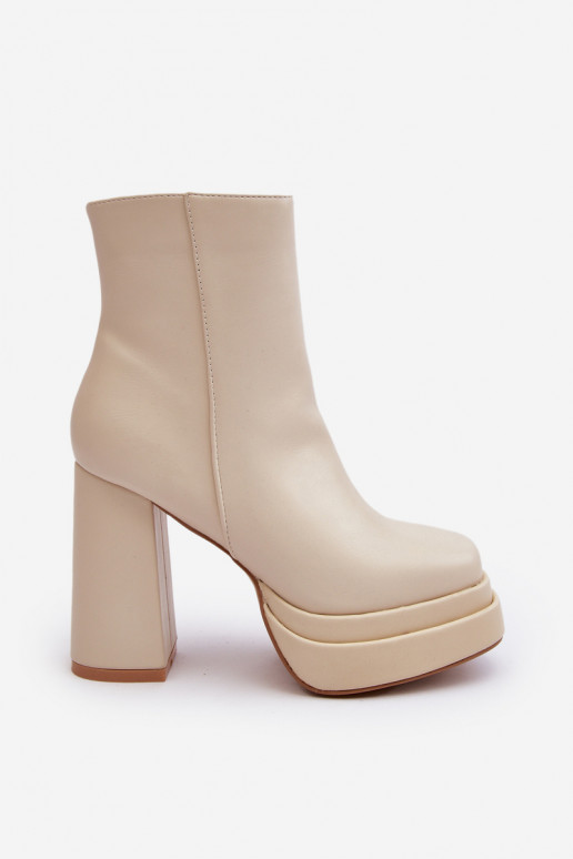 Elfenbeinfarbene Stiefeletten mit Plattform Sandstra