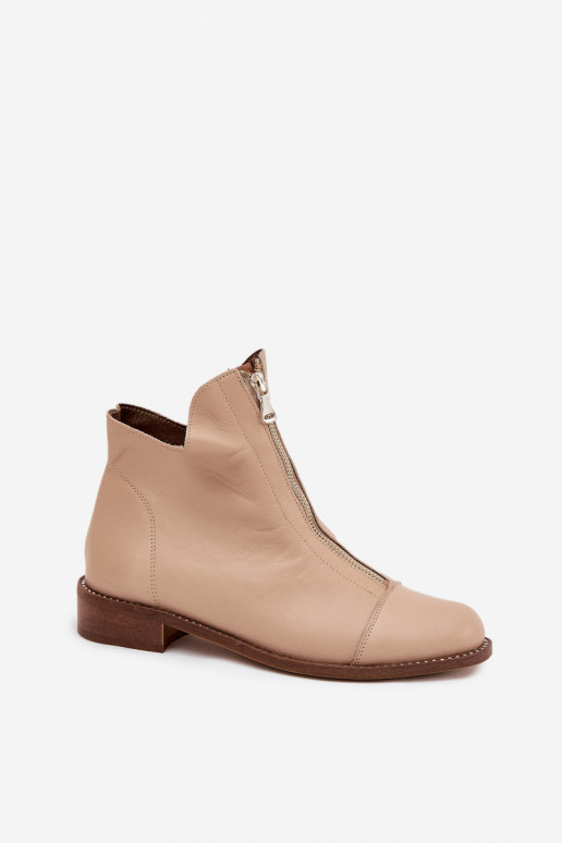 Sandfarbene Leder Stiefeletten mit Reißverschlüssen Zazoo 2785/079
