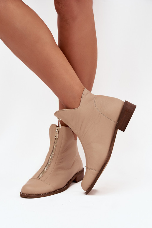 Leer Laarzen met ritssluitingen Zazoo 2785/079 beige