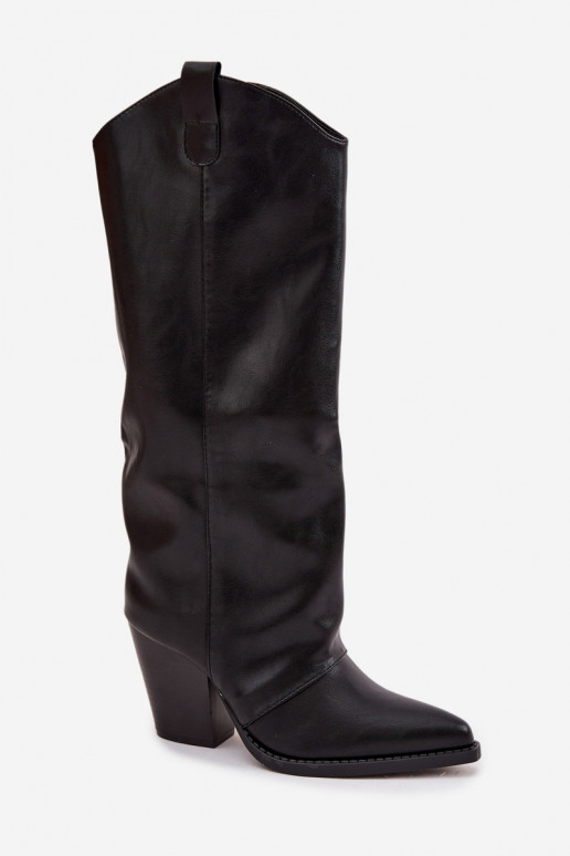 Zwarte lange cowboylaarzen met hakken van faux leather Tai turivine